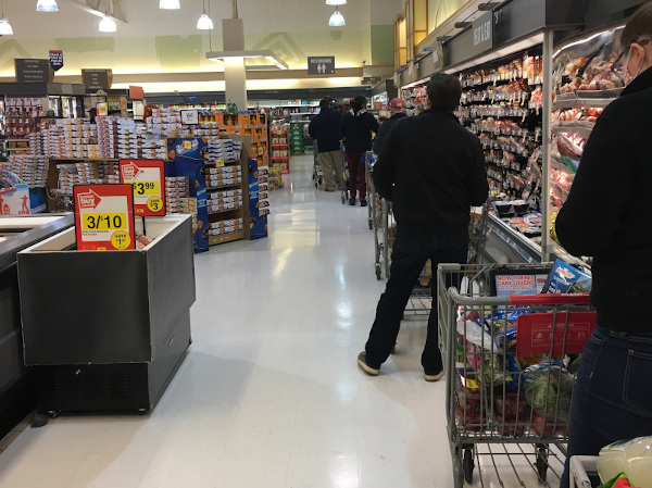 Giant supermarket checkout line